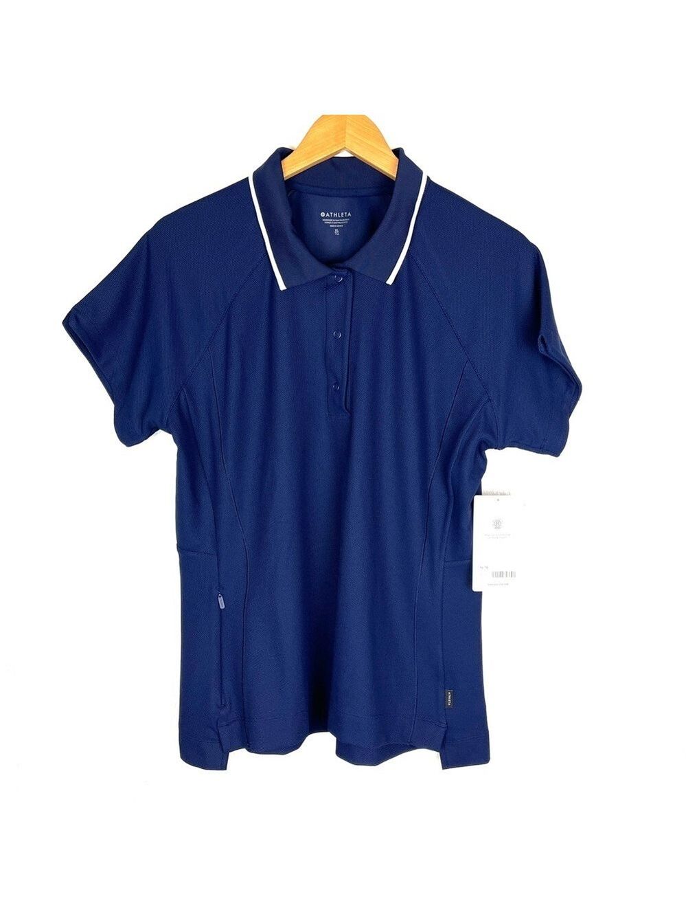 New Athleta Everyday Polo Sweat-Wicking Activewear UPF 50+ Navy size XL - Picture 2 of 7